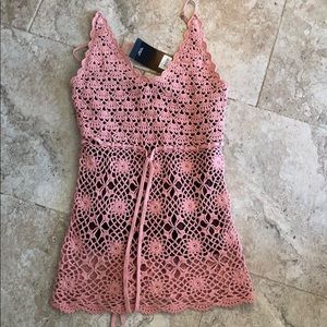 NWT Karen Kane crochet tank top cami pink empire waist spaghetti straps XS Y2K